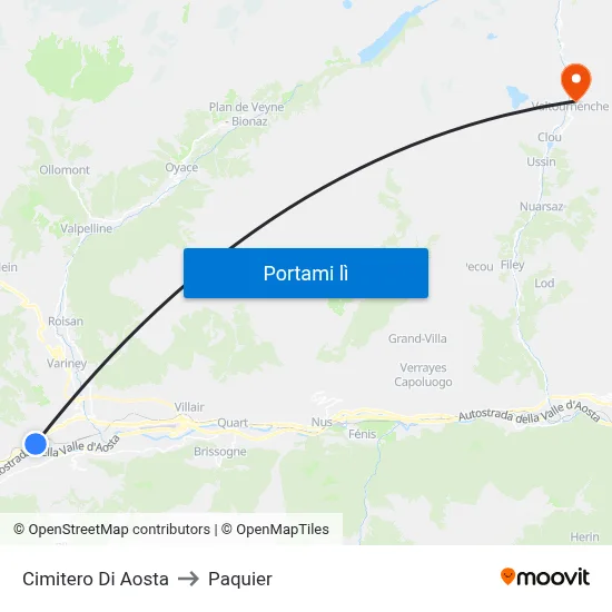 Cimitero Di Aosta to Paquier map