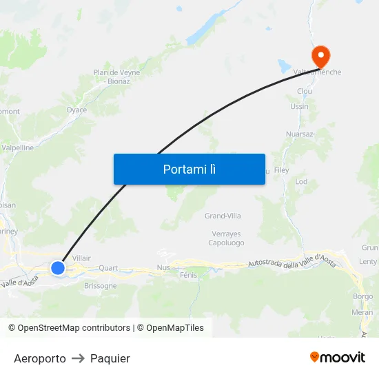 Aeroporto to Paquier map