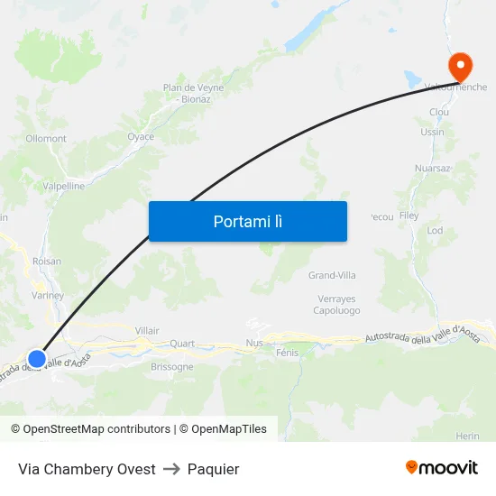 Via Chambery Ovest to Paquier map