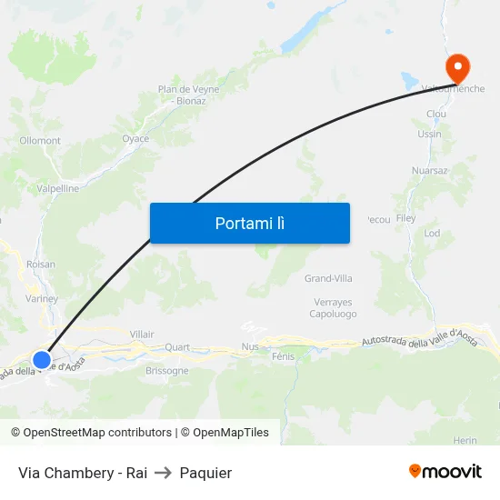 Via Chambery - Rai to Paquier map