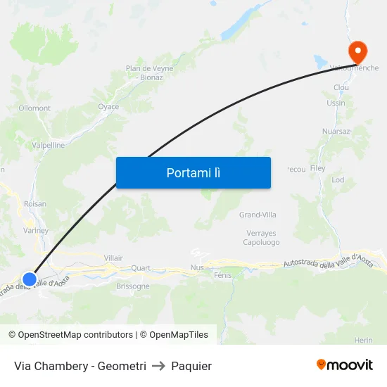Via Chambery - Geometri to Paquier map