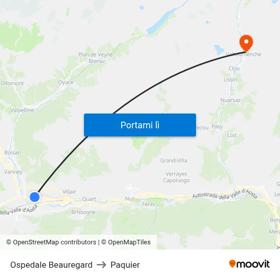 Ospedale Beauregard to Paquier map
