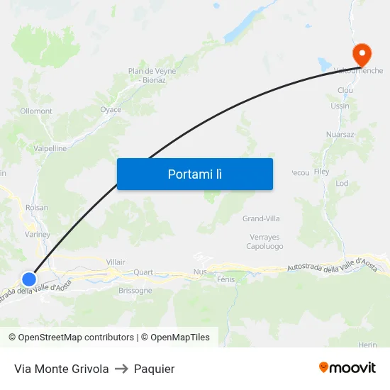 Via Monte Grivola to Paquier map