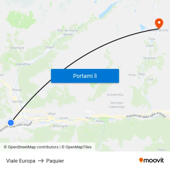 Viale Europa to Paquier map