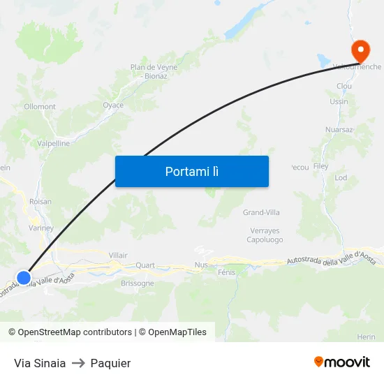 Via Sinaia to Paquier map
