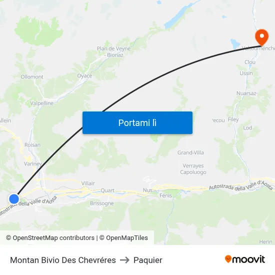Montan Bivio Des Chevréres to Paquier map
