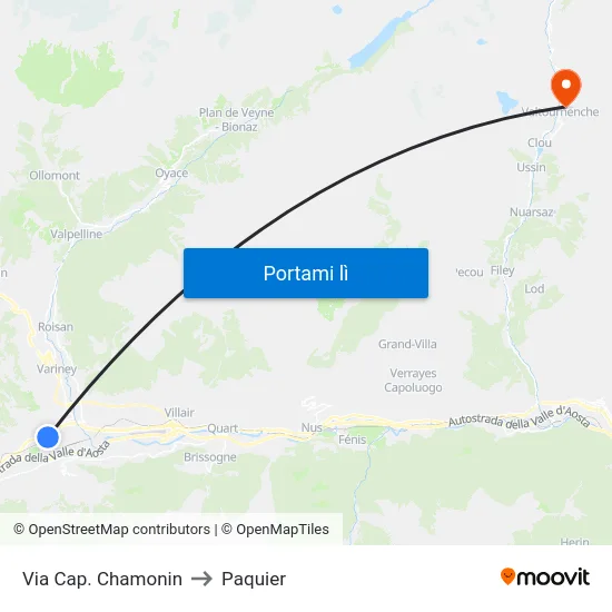 Via Cap. Chamonin to Paquier map