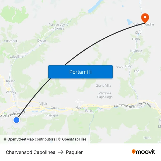 Charvensod Capolinea to Paquier map