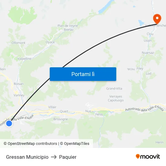 Gressan Municipio to Paquier map