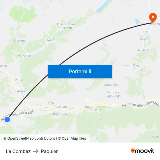 La Combaz to Paquier map