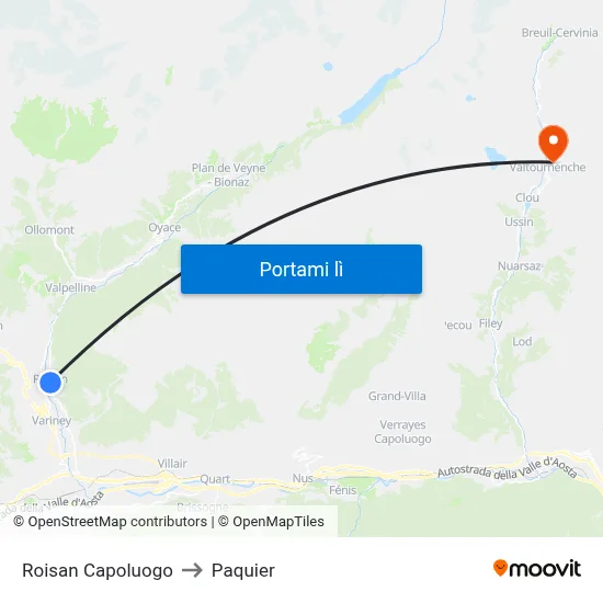 Roisan Capoluogo to Paquier map