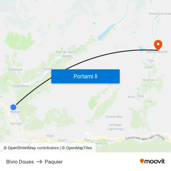 Bivio Doues to Paquier map