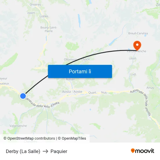 Derby (La Salle) to Paquier map