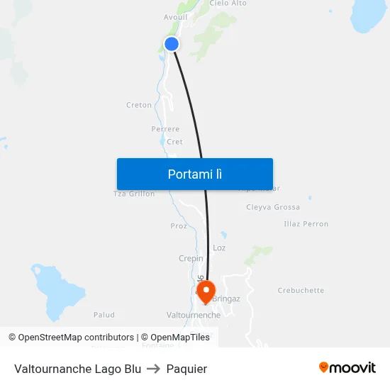 Valtournanche Lago Blu to Paquier map