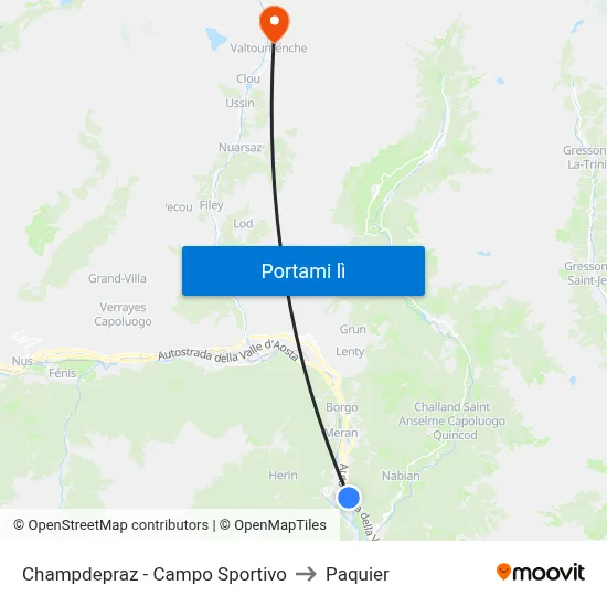 Champdepraz - Campo Sportivo to Paquier map