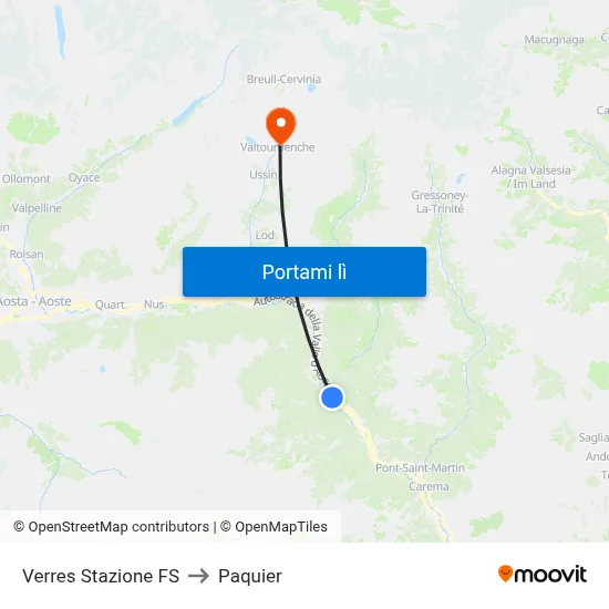 Verres Stazione FS to Paquier map