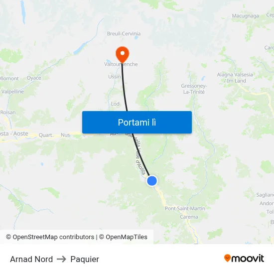 Arnad Nord to Paquier map