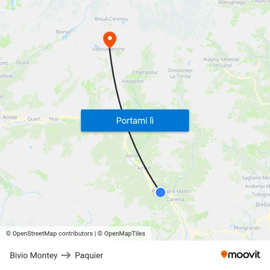 Bivio Montey to Paquier map