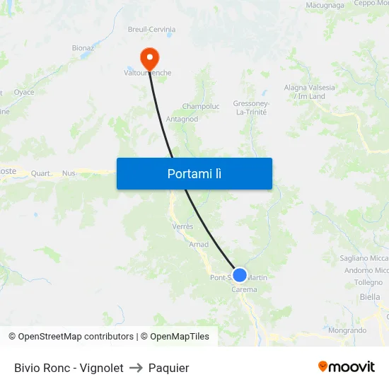 Bivio Ronc - Vignolet to Paquier map