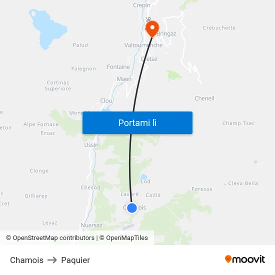 Chamois to Paquier map
