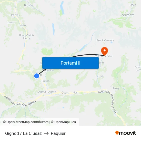 Gignod / La Clusaz to Paquier map