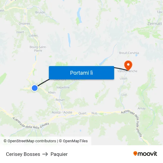 Cerisey Bosses to Paquier map