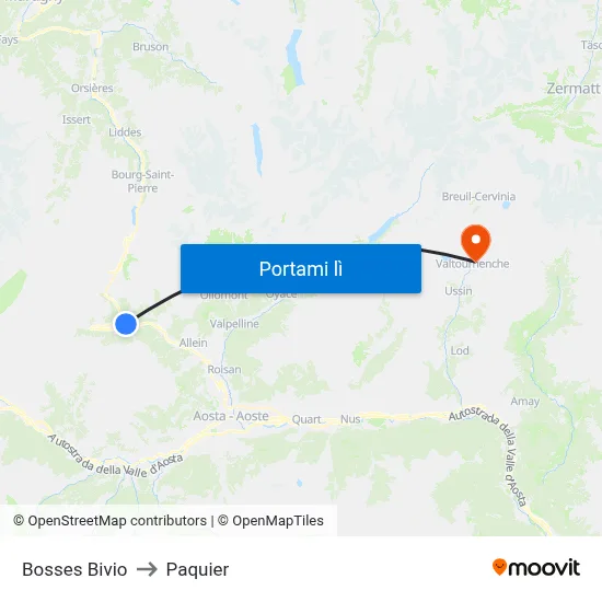 Bosses Bivio to Paquier map