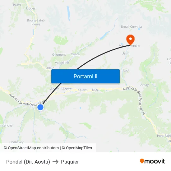 Pondel (Dir. Aosta) to Paquier map
