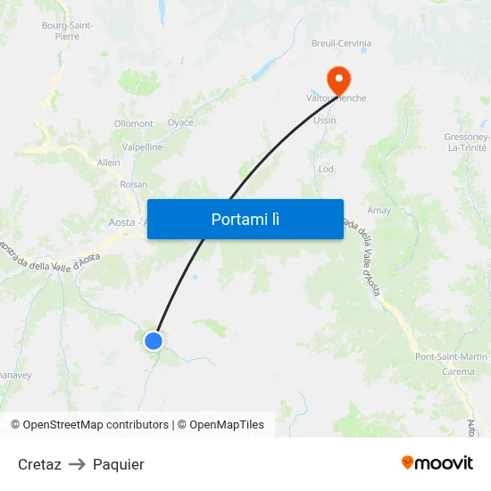 Cretaz to Paquier map
