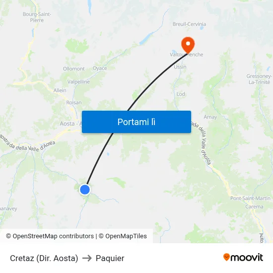 Cretaz (Dir. Aosta) to Paquier map