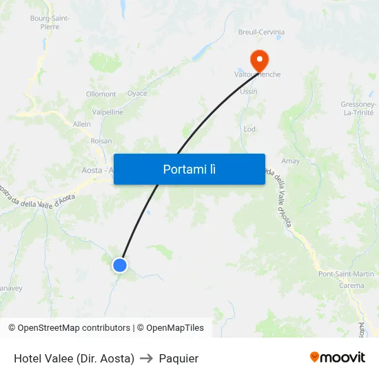 Hotel Valee (Dir. Aosta) to Paquier map