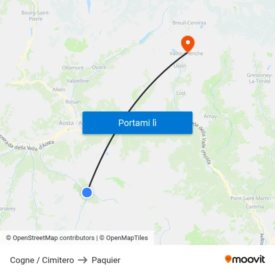 Cogne / Cimitero to Paquier map