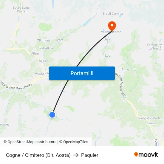 Cogne / Cimitero (Dir. Aosta) to Paquier map