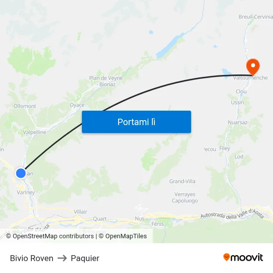 Bivio Roven to Paquier map