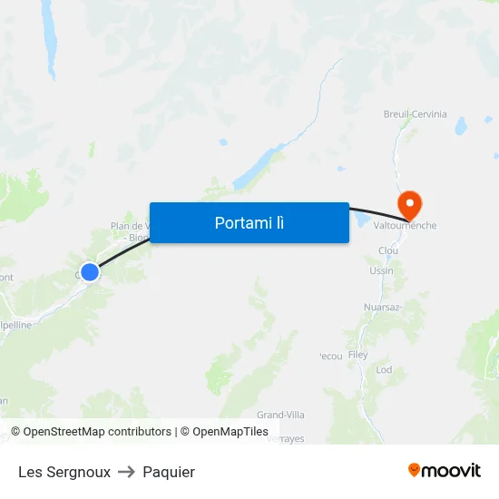Les Sergnoux to Paquier map