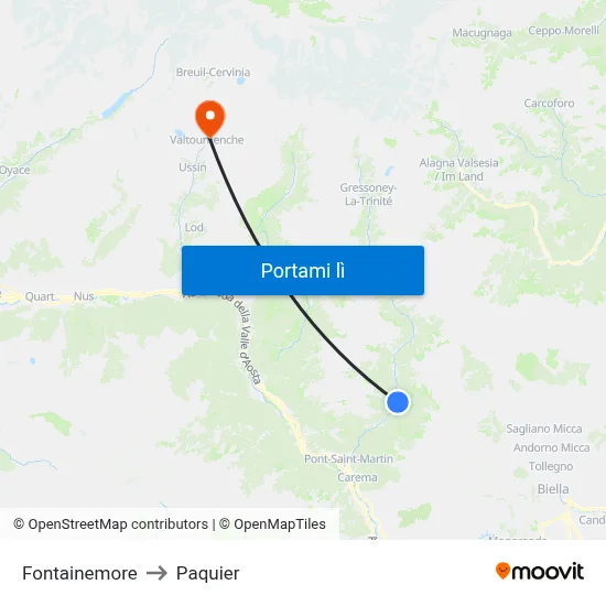 Fontainemore to Paquier map