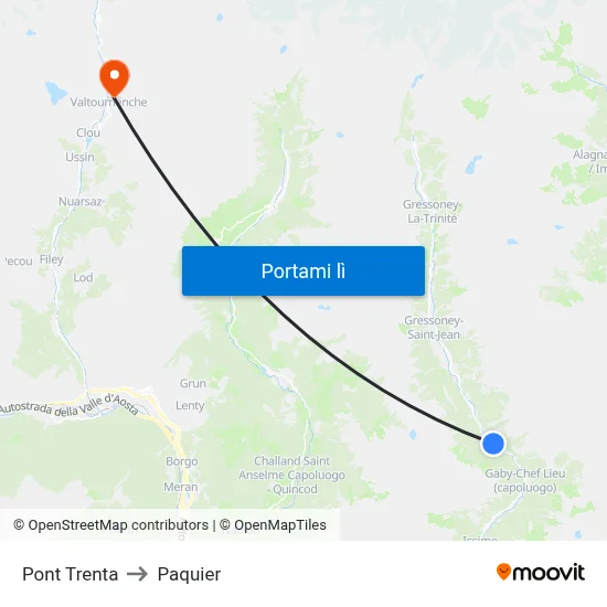 Pont Trenta to Paquier map