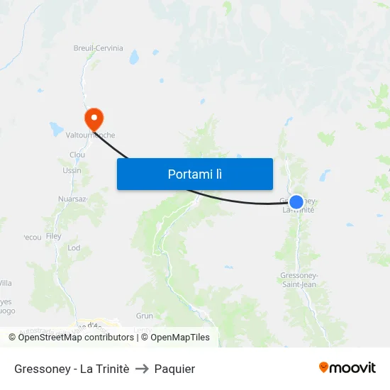 Gressoney - La Trinitè to Paquier map