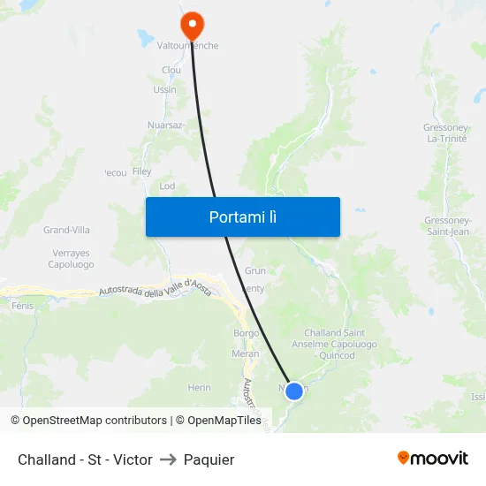 Challand - St - Victor to Paquier map