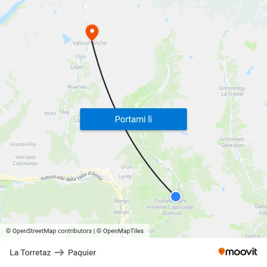 La Torretaz to Paquier map