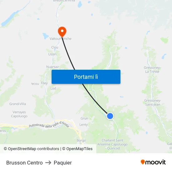 Brusson Centro to Paquier map