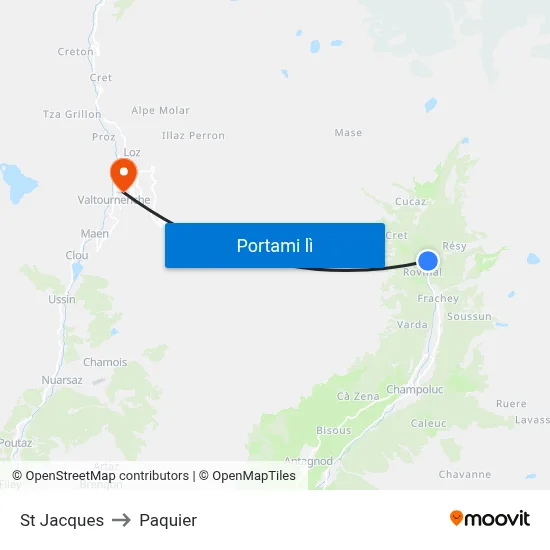 St Jacques to Paquier map