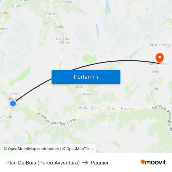 Plan Du Bois (Parco Avventura) to Paquier map