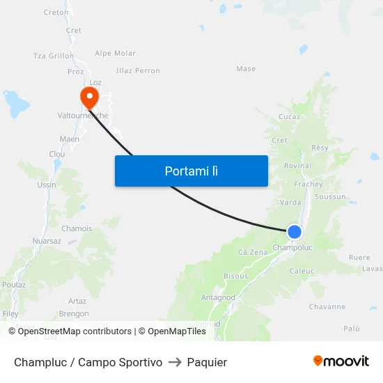 Champluc / Campo Sportivo to Paquier map