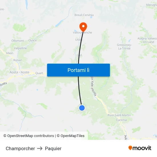 Champorcher to Paquier map