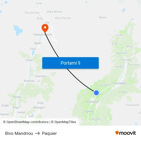 Bivo Mandriou to Paquier map