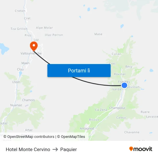 Hotel Monte Cervino to Paquier map