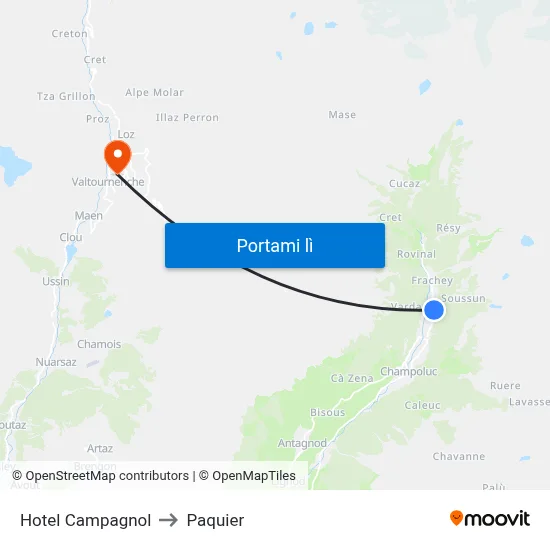 Hotel Campagnol to Paquier map