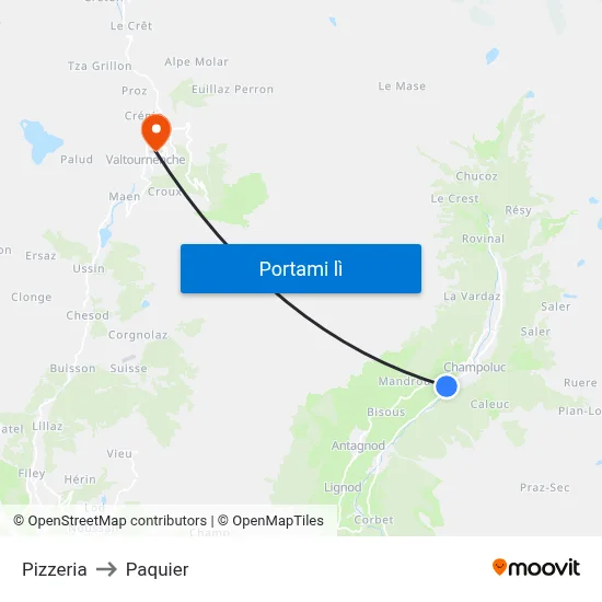 Pizzeria to Paquier map