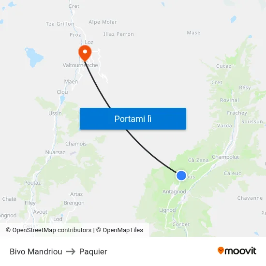 Bivo Mandriou to Paquier map